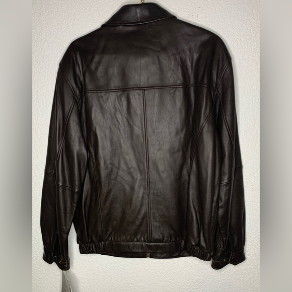 Jos. A. Bank jacket leather NWT medium bomber brown full zip - Picture 5 of 9